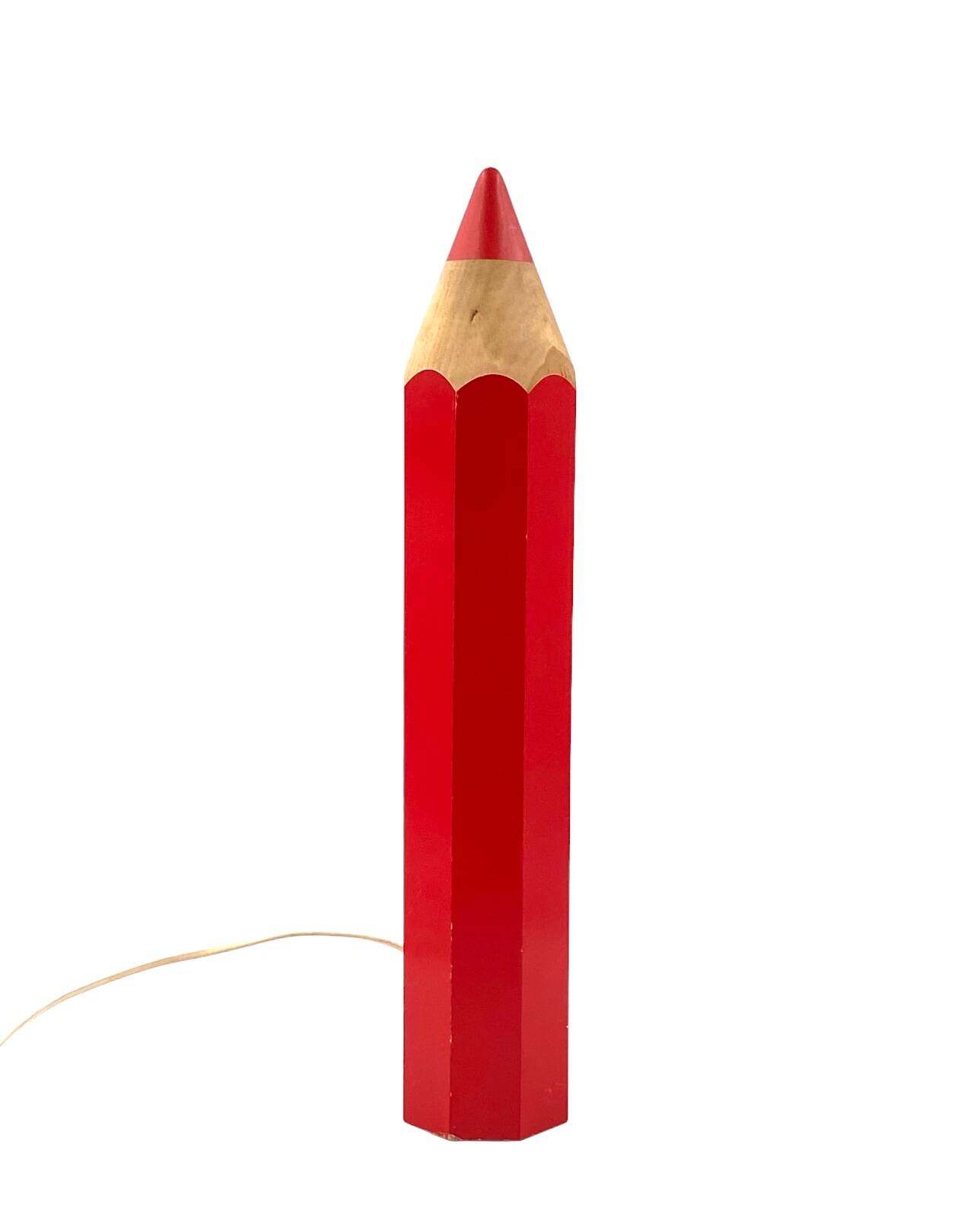 Pierre Sala, postmodern red Pencil table lamp, Ed. Vilac France 1980s