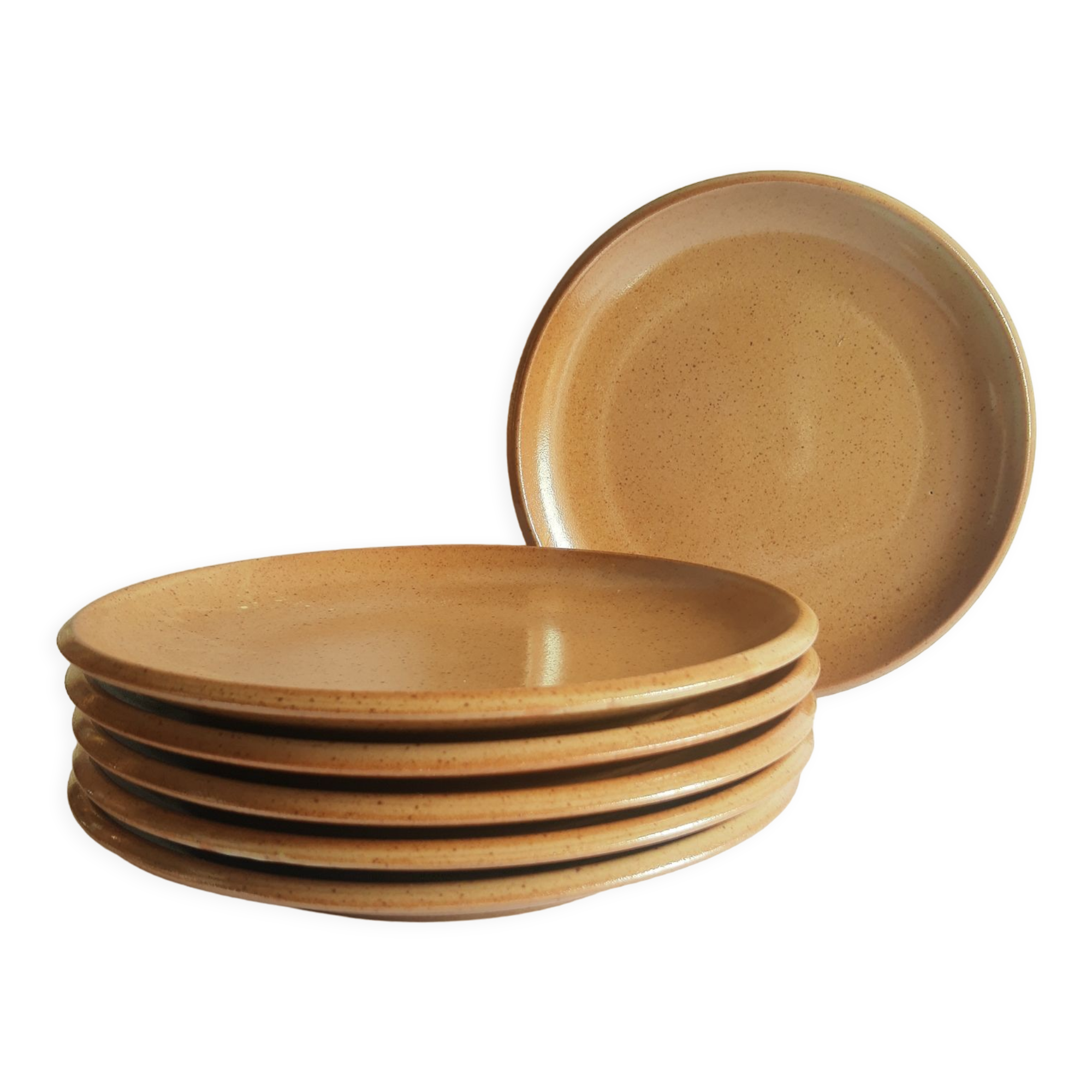 Set of 6 flat plates in Brenne stoneware from France vintage