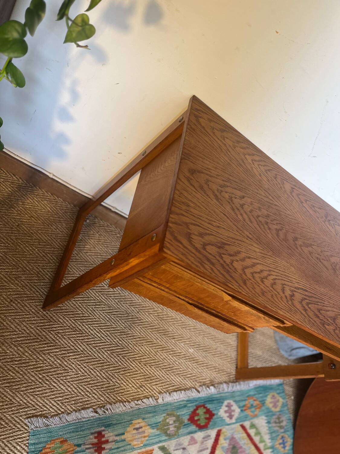 Vintage desk sled legs oak veneer