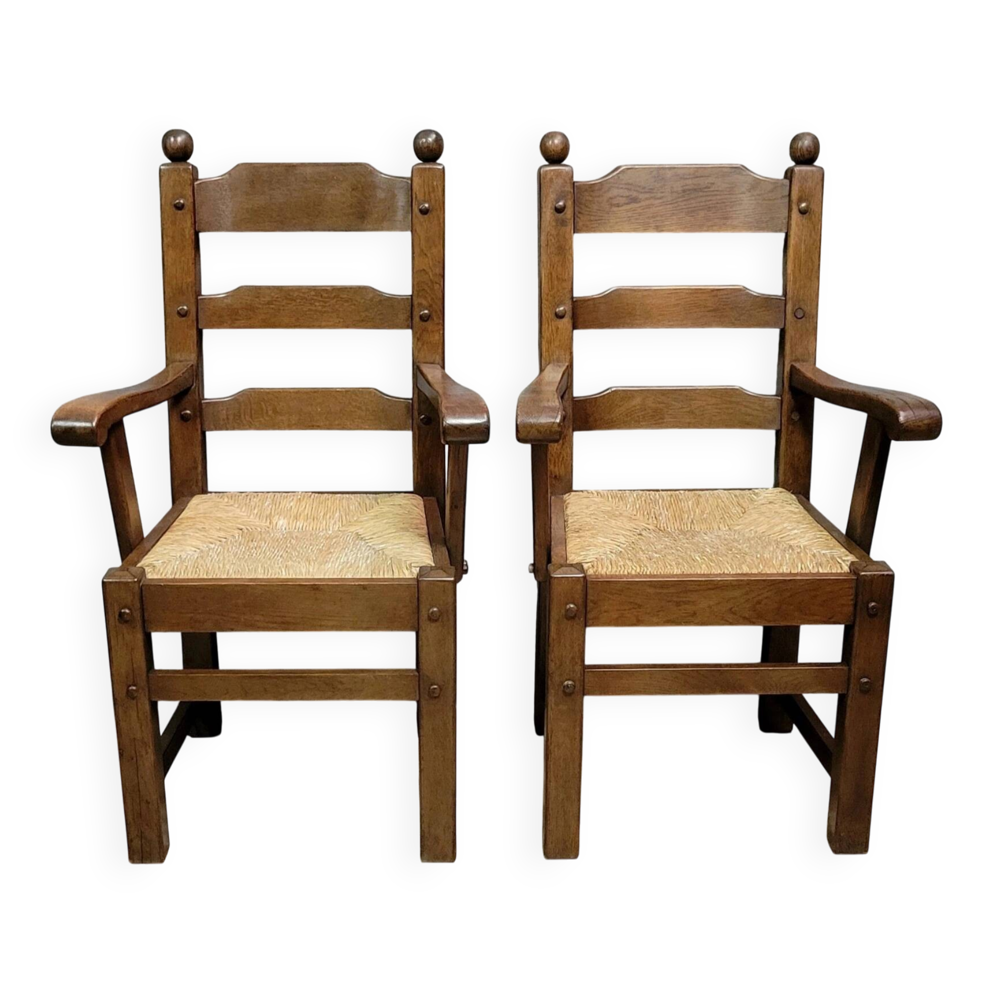 Pair of solid wood brutalist armchairs circa 1950