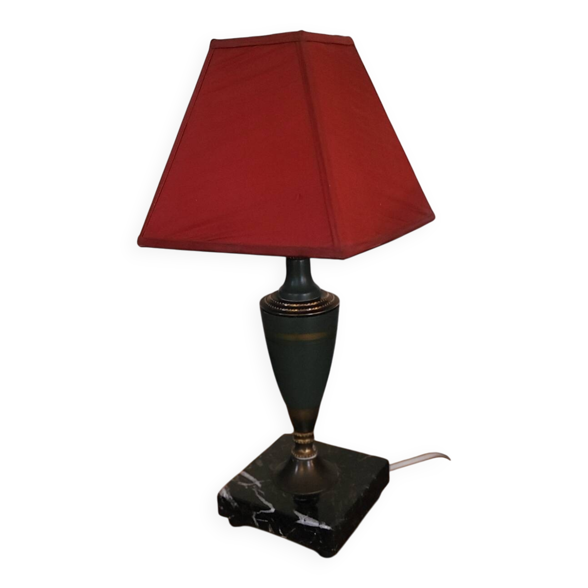 Vintage 1960s lamp – black veined marble and decorated metal