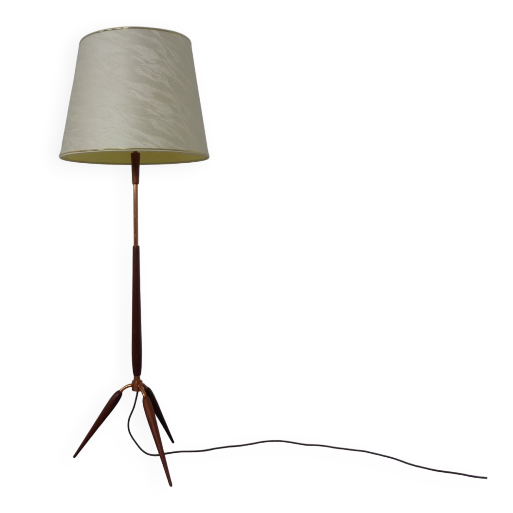 Tripod Teak & Copper Floor Lamp from Fog & Mørup, 1960s