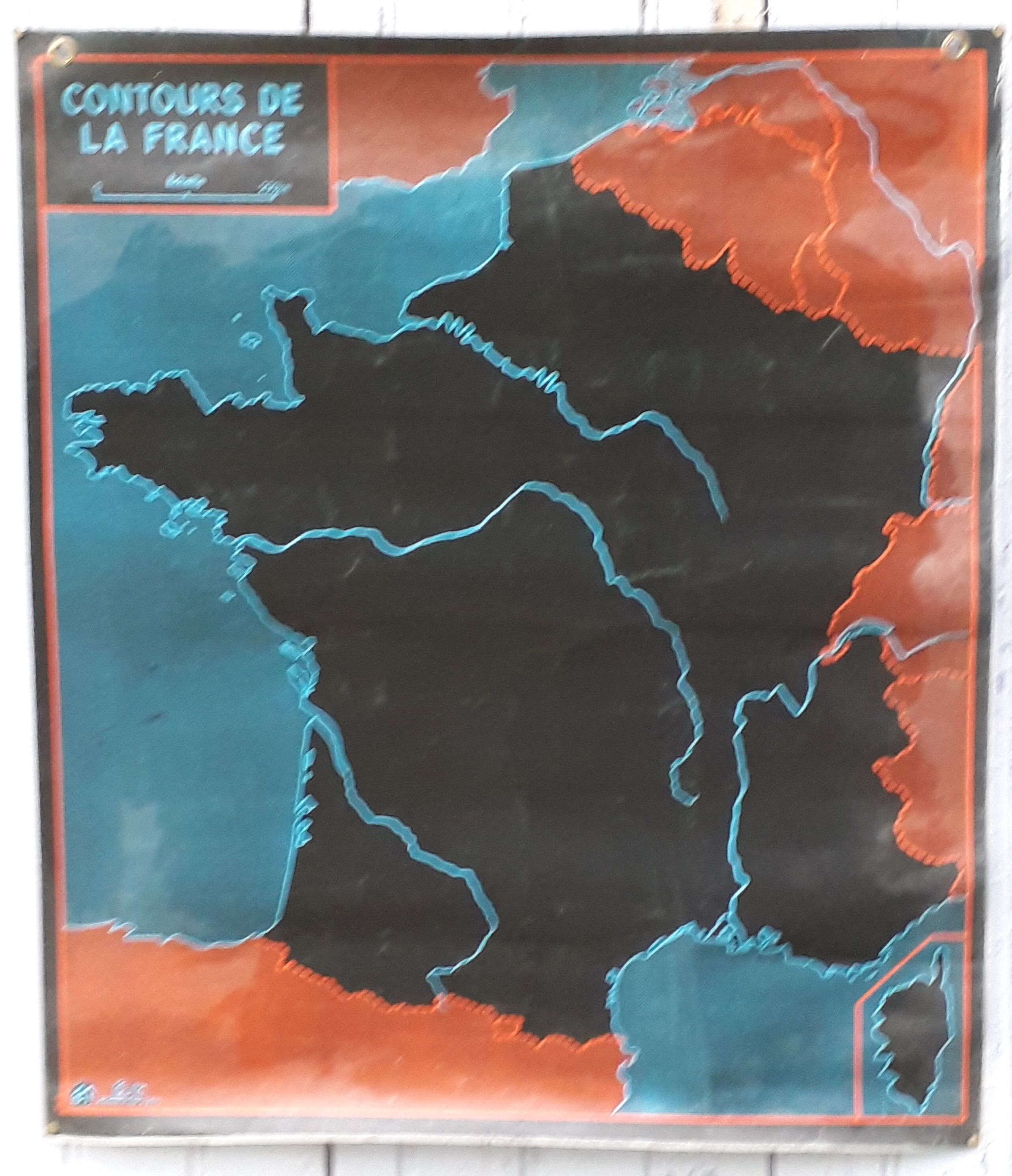 School poster mdi 1964 contours of france /relief and hydrography