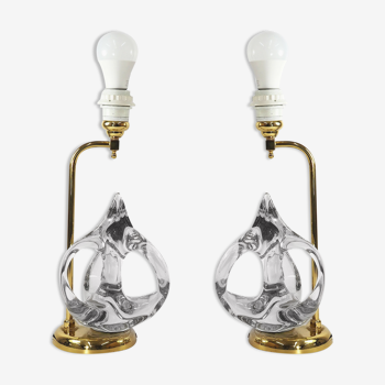 Lampes vintage en cristal et en laiton français
