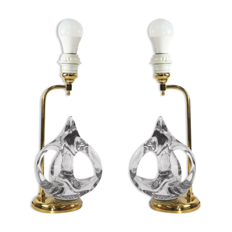 Lampes vintage en cristal et en laiton français