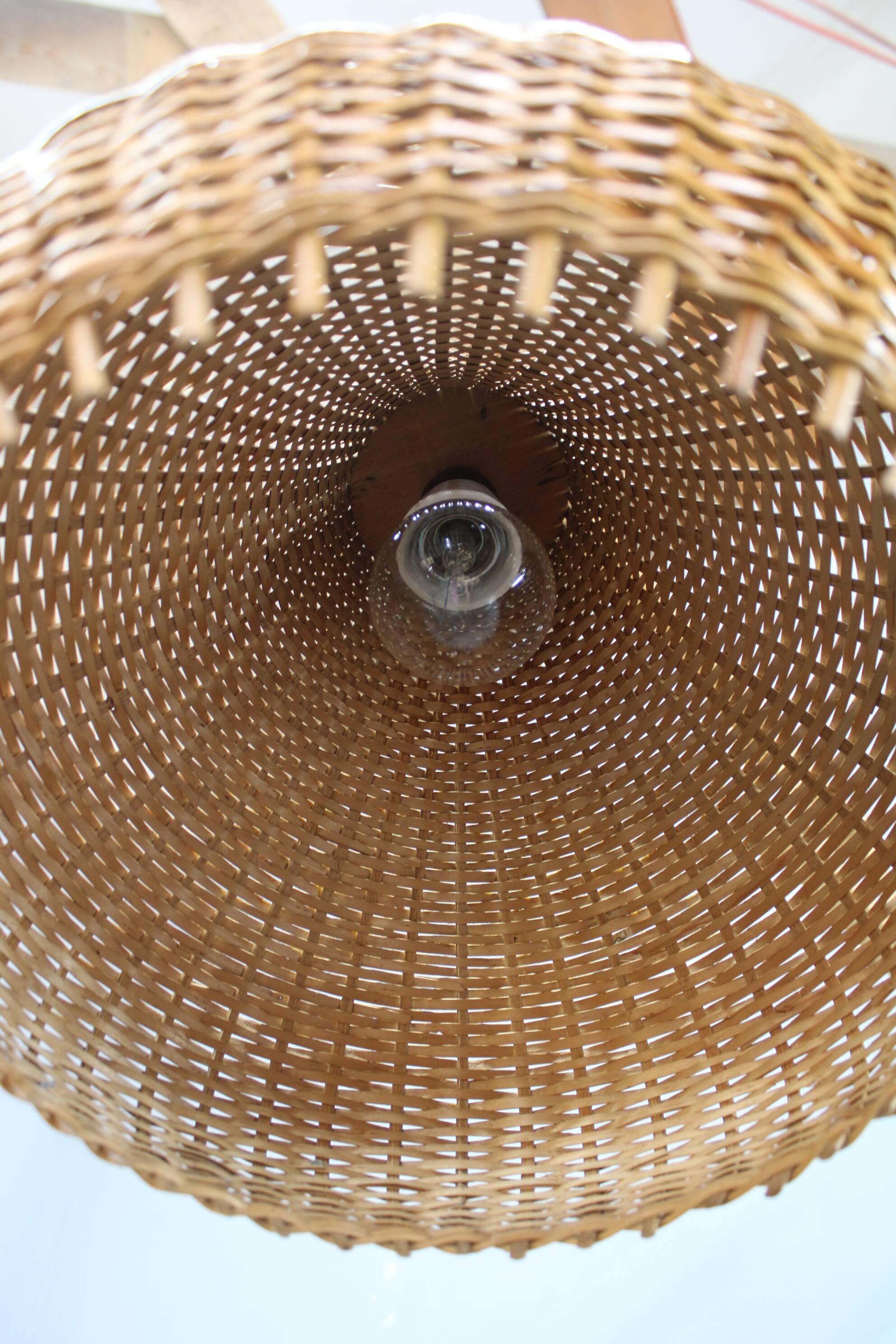 Mid-century adjustable wooden wall lamp with rattan shade, Lipta, 1970s