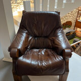 1960s Sofa and 2 Armchairs Set in Wood and Leather