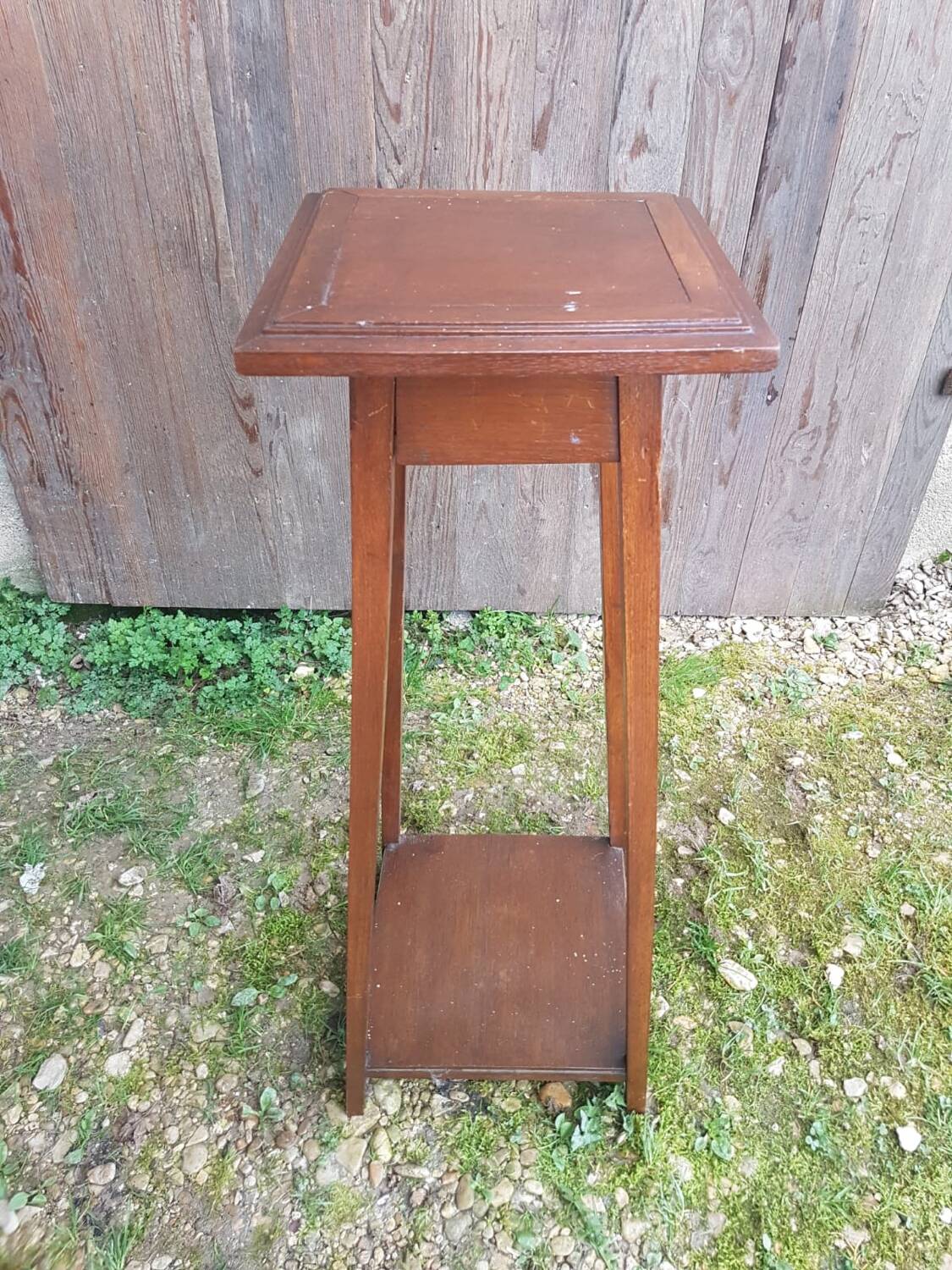 Sellette table appoint bois pieds compas vintage