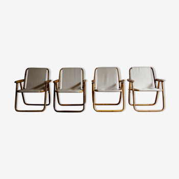 Suite de 4 chaises pliantes en bambou du milieu du siècle