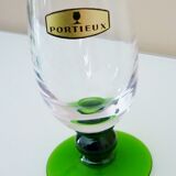 Liqueur set, blown glass, signed Portieux, 1 carafe & 6 stemmed glasses