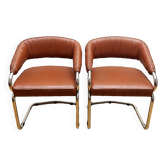 Paire de fauteuils en cuir année 70