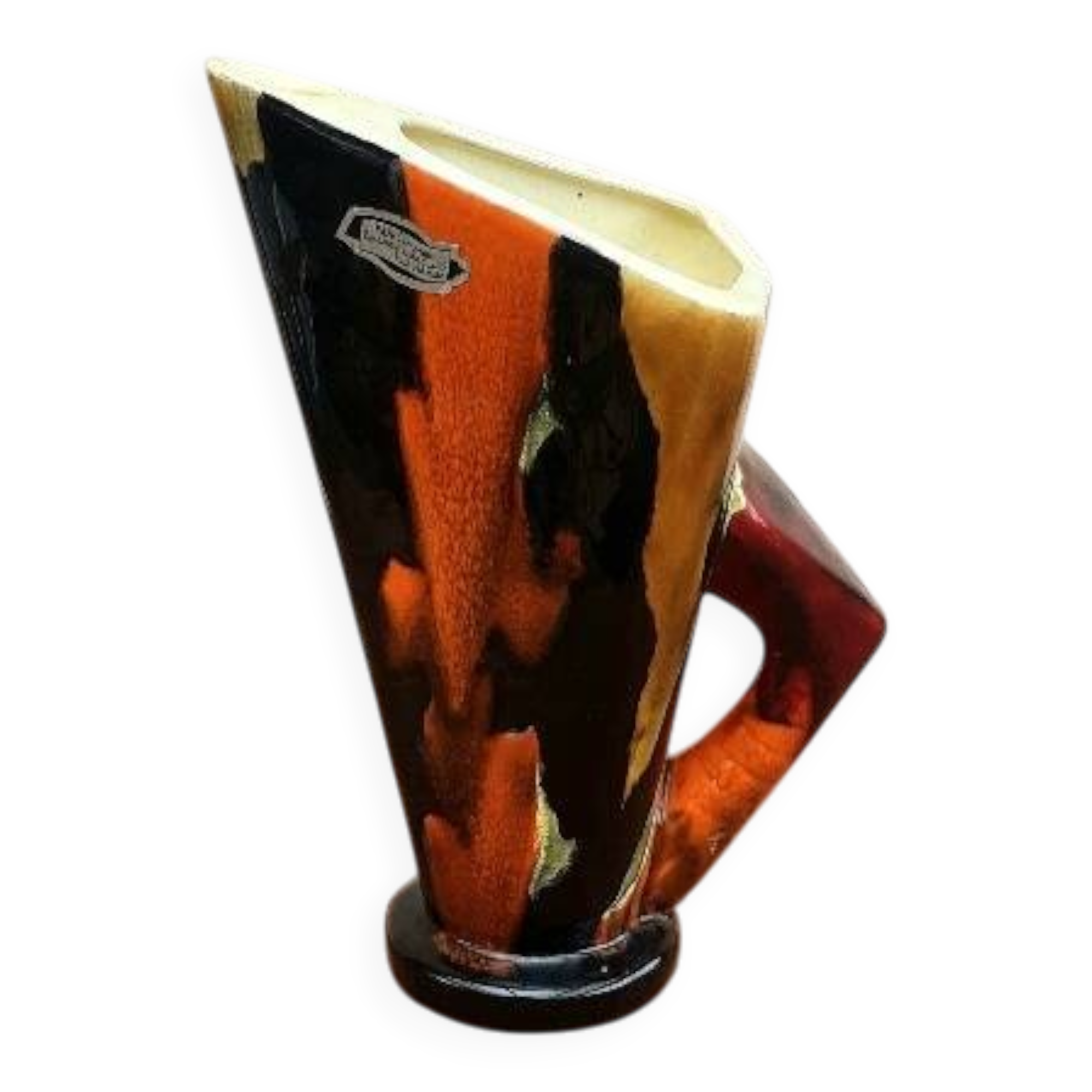 Cubist pitcher vase, Limoges enamels, 1950s