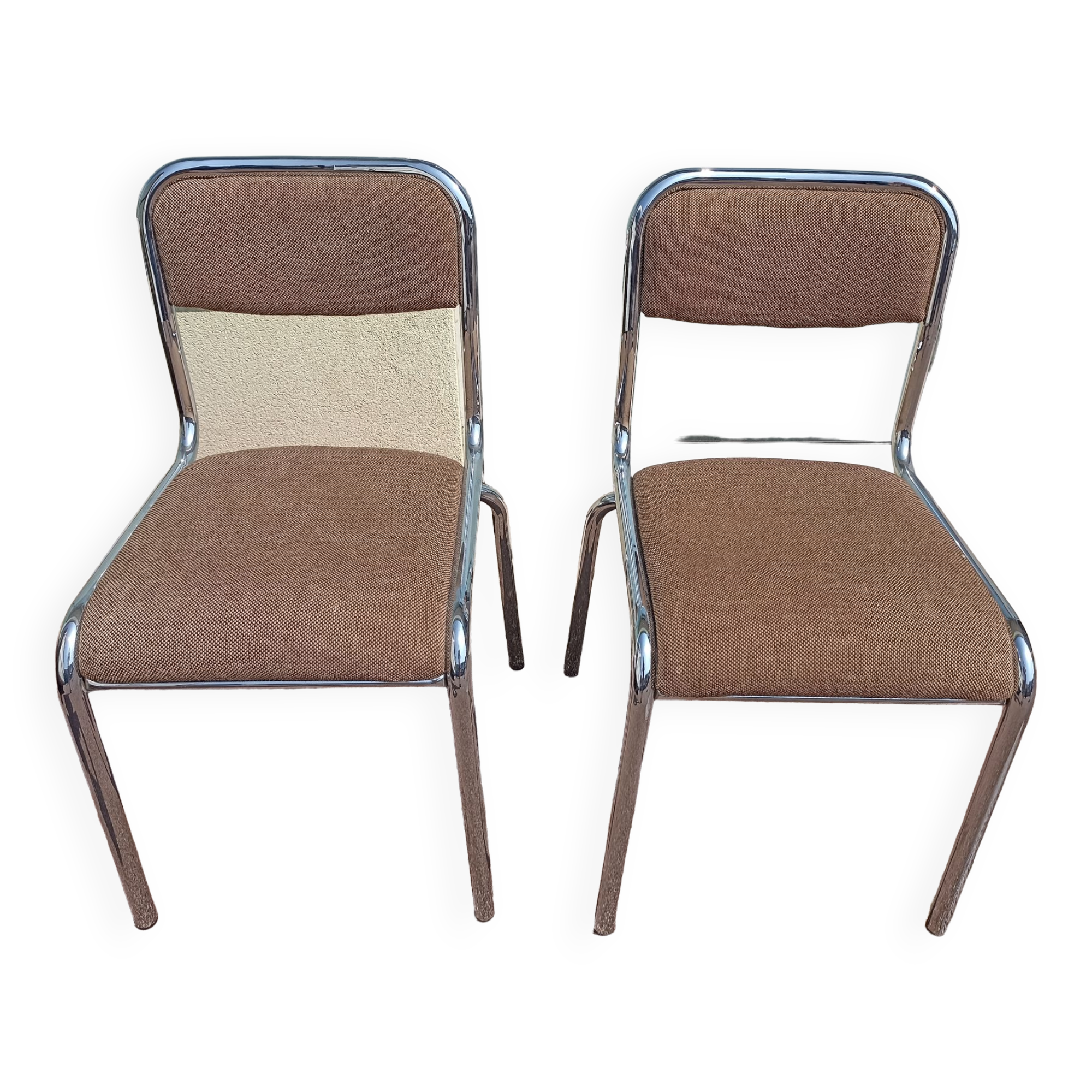 Set of 2 chairs chrome and beige fabric - vintage