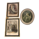 Set composed of two framed fashion engravings and a lithograph reproduction Automne by Watteau