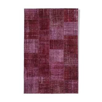 Tapis turc contemporain tissé à la main 199 cm x 300 cm tapis patchwork rouge
