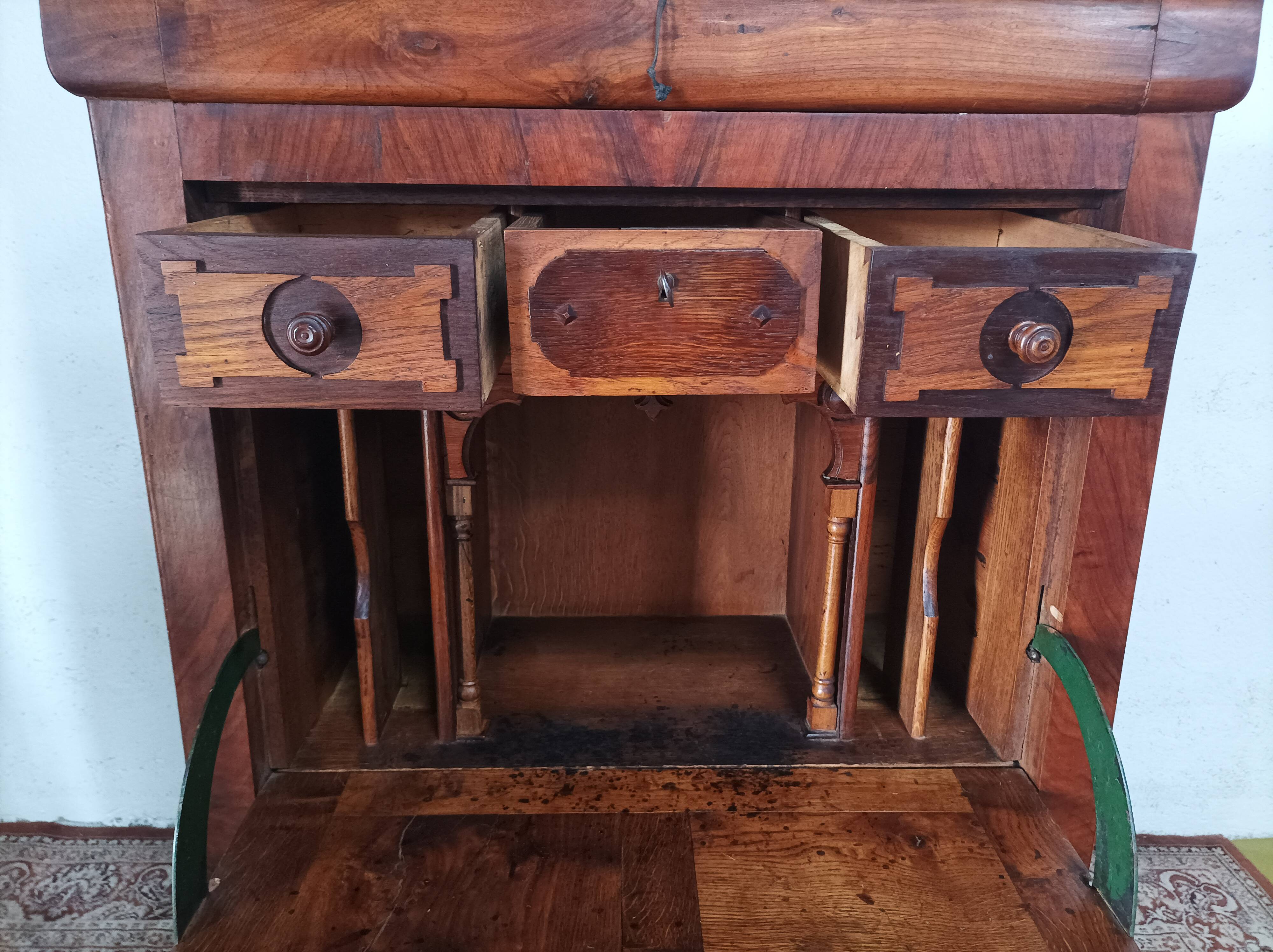 Louis Philippe secretary in oak and burr walnut