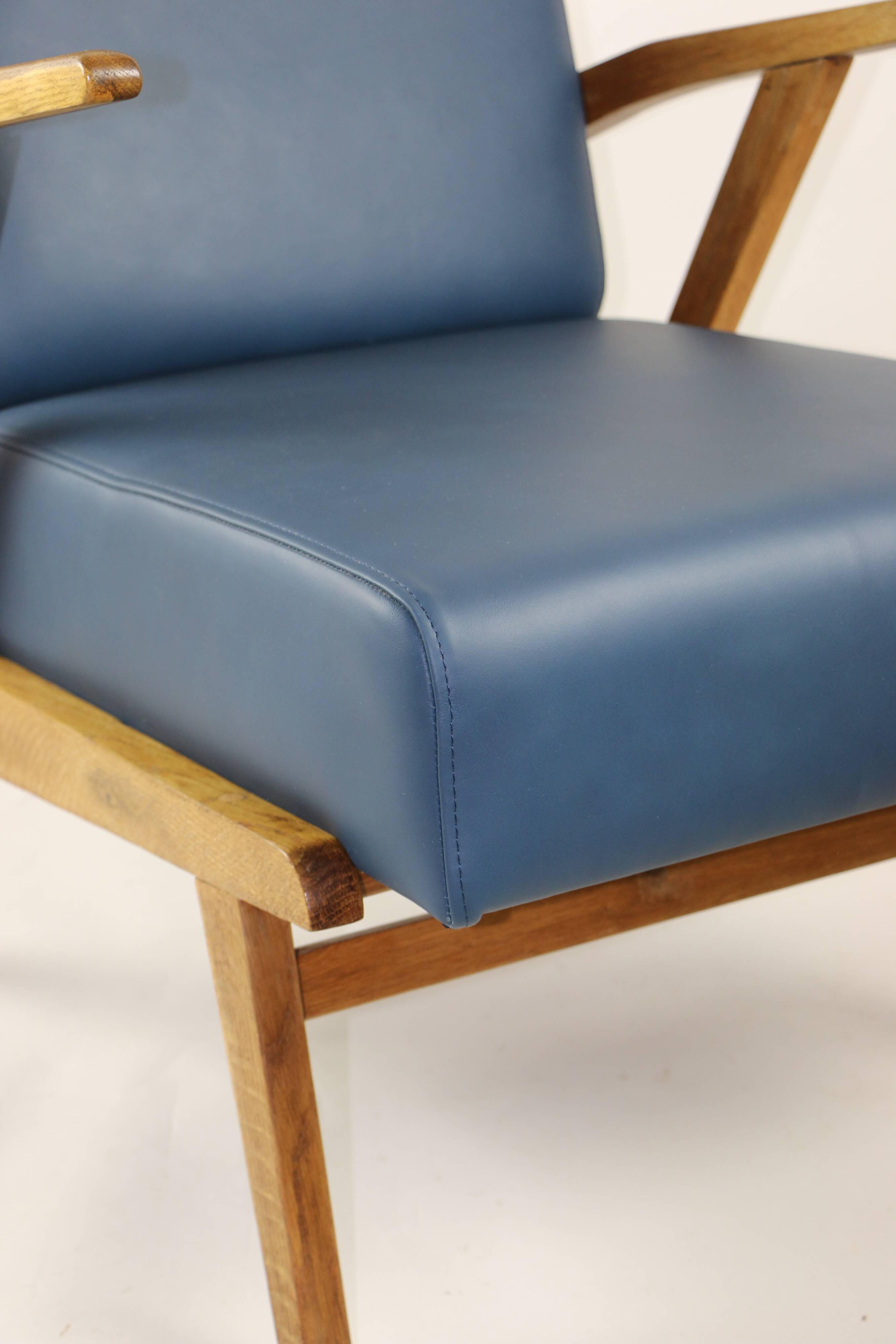 Fauteuil en cuir bleu des années 1970