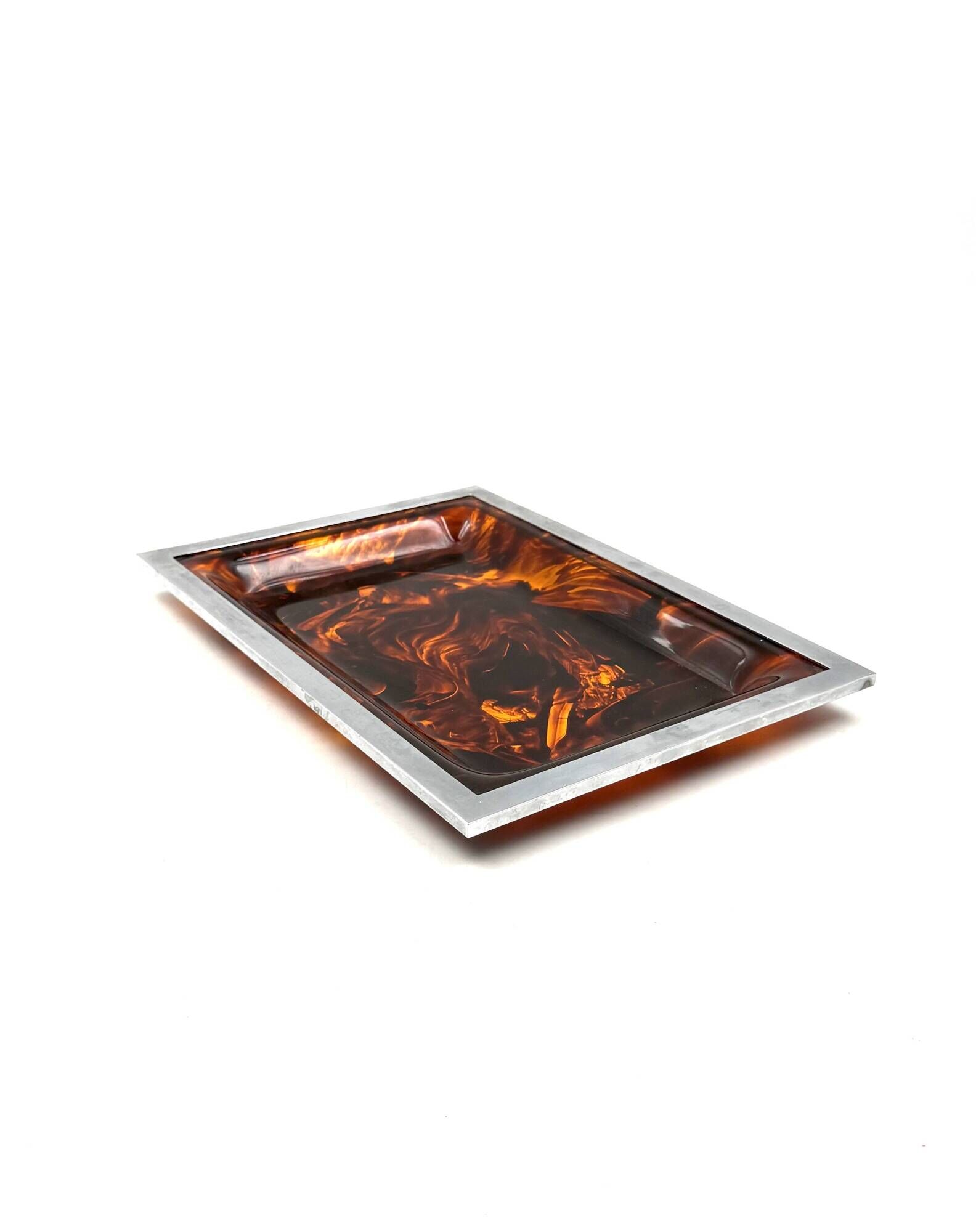 Brass and tortoiseshell lucite tray, Italy 1970s