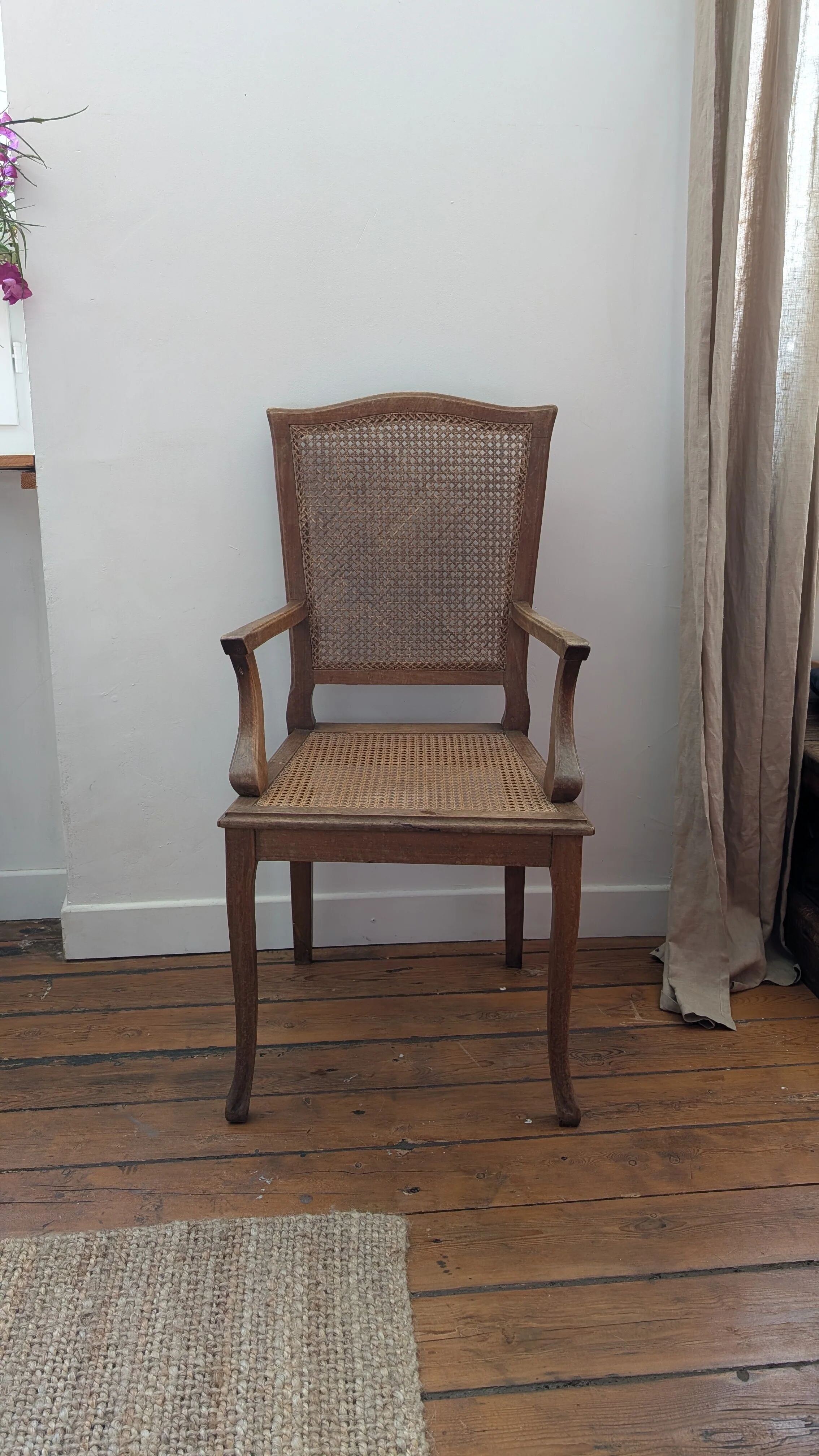 Antique Louis XVI style armchair in wood and caning