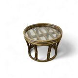 Vintage round side table/coffee table in rattan and wicker