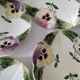 4 barbotine plates with pansies H. Boulenger Choisy-le-Roi