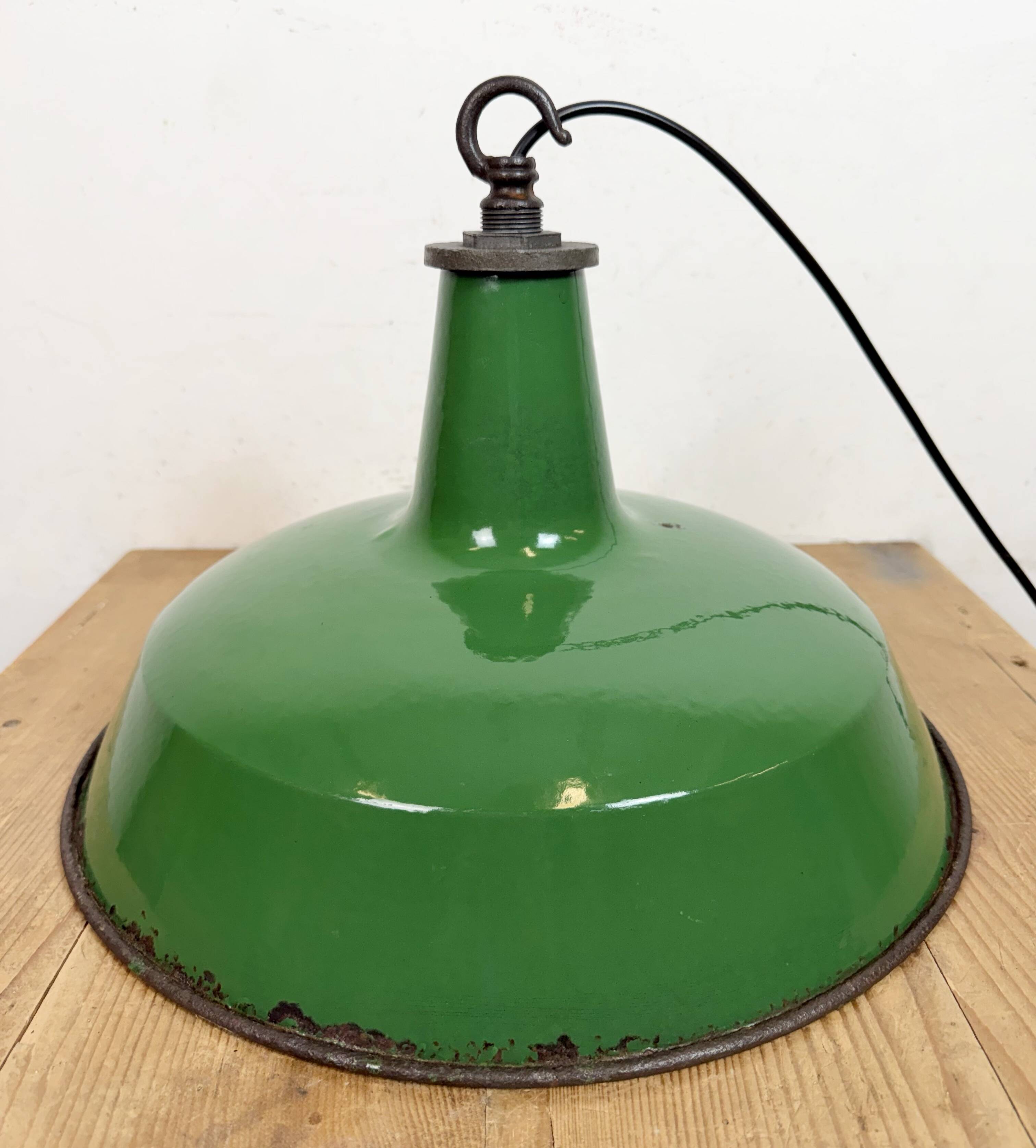 Industrial Green Enamel Factory Pendant Lamp from Revo, 1950s