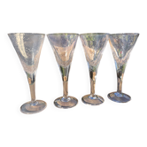 Lot de 4 flûtes / calices à champagne en verre bullé Biot Signés 22 cm
