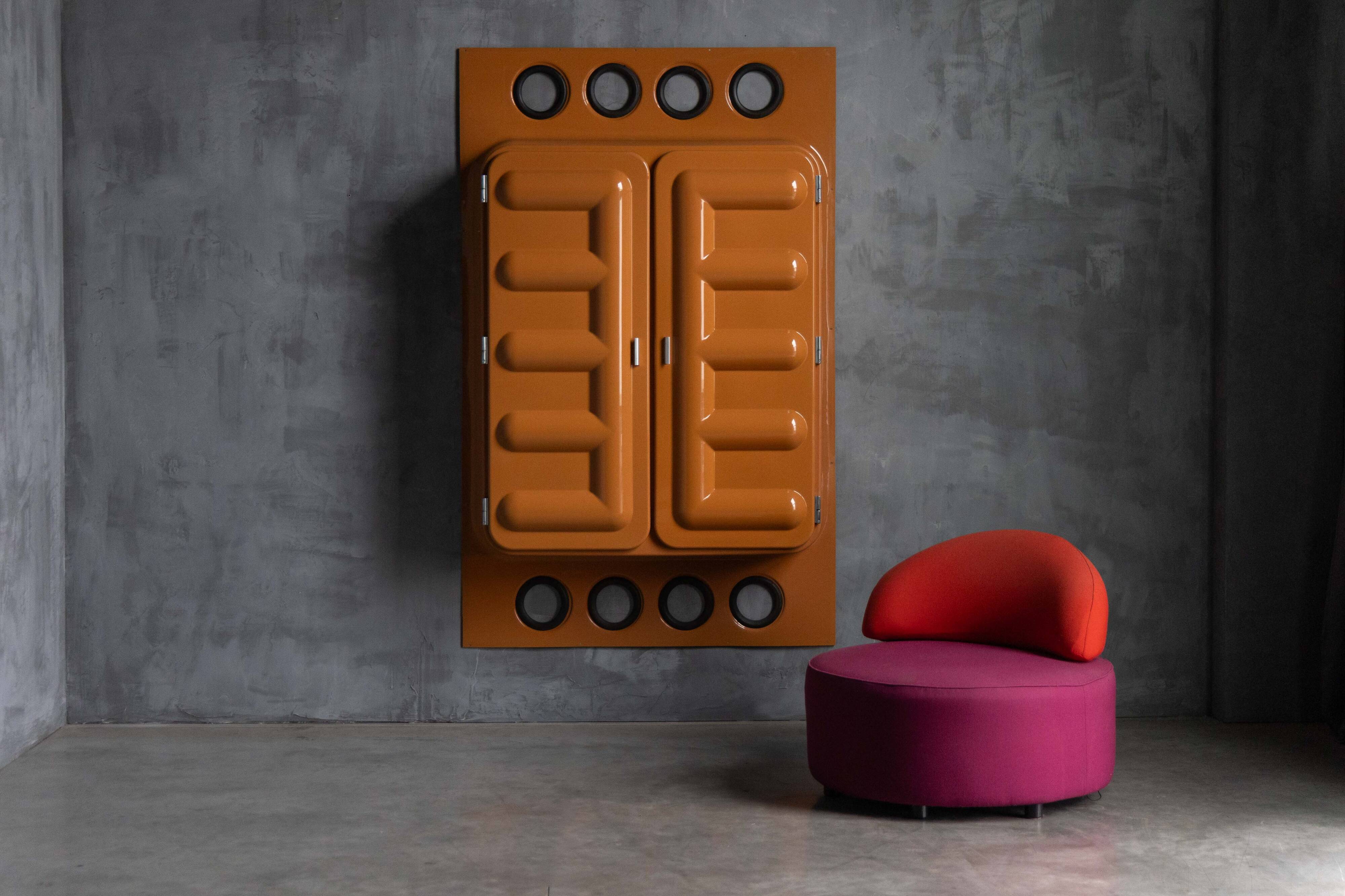 Edition Somop Wardrobe in Orange Molded Plastic, France, 1970s