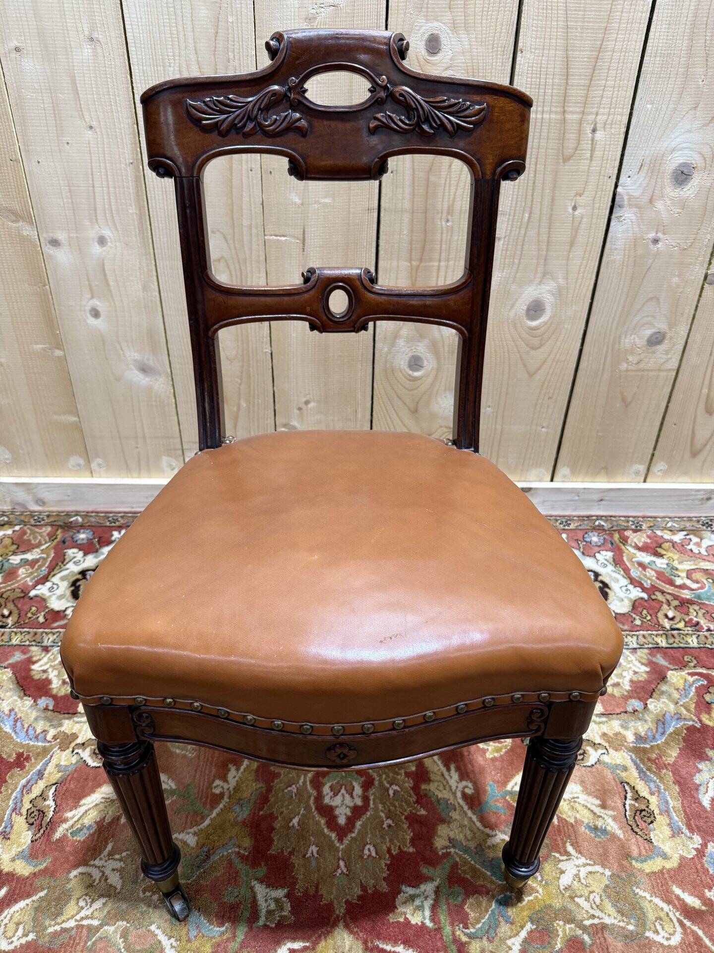 Set of 6 Napoleon III period chairs in mahogany and leather