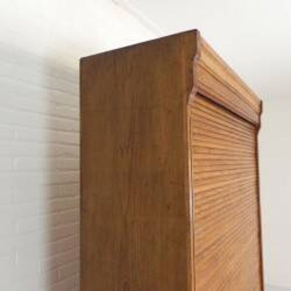 Boîte à rideaux roulants de 229 cm de haut avec deux rideaux l'un au-dessus de l'autre, années 1930