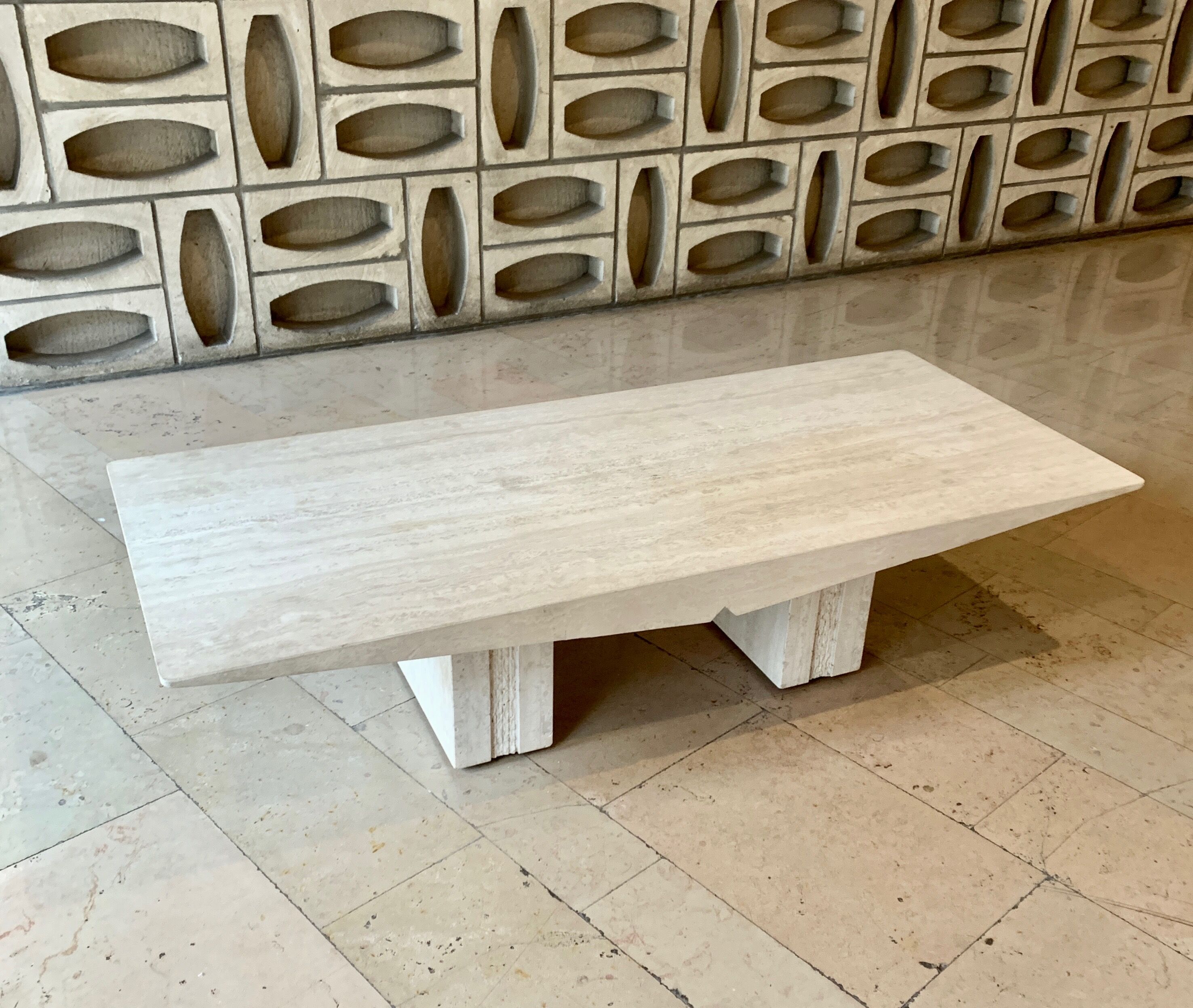 Vintage French coffee table in softened travertine
