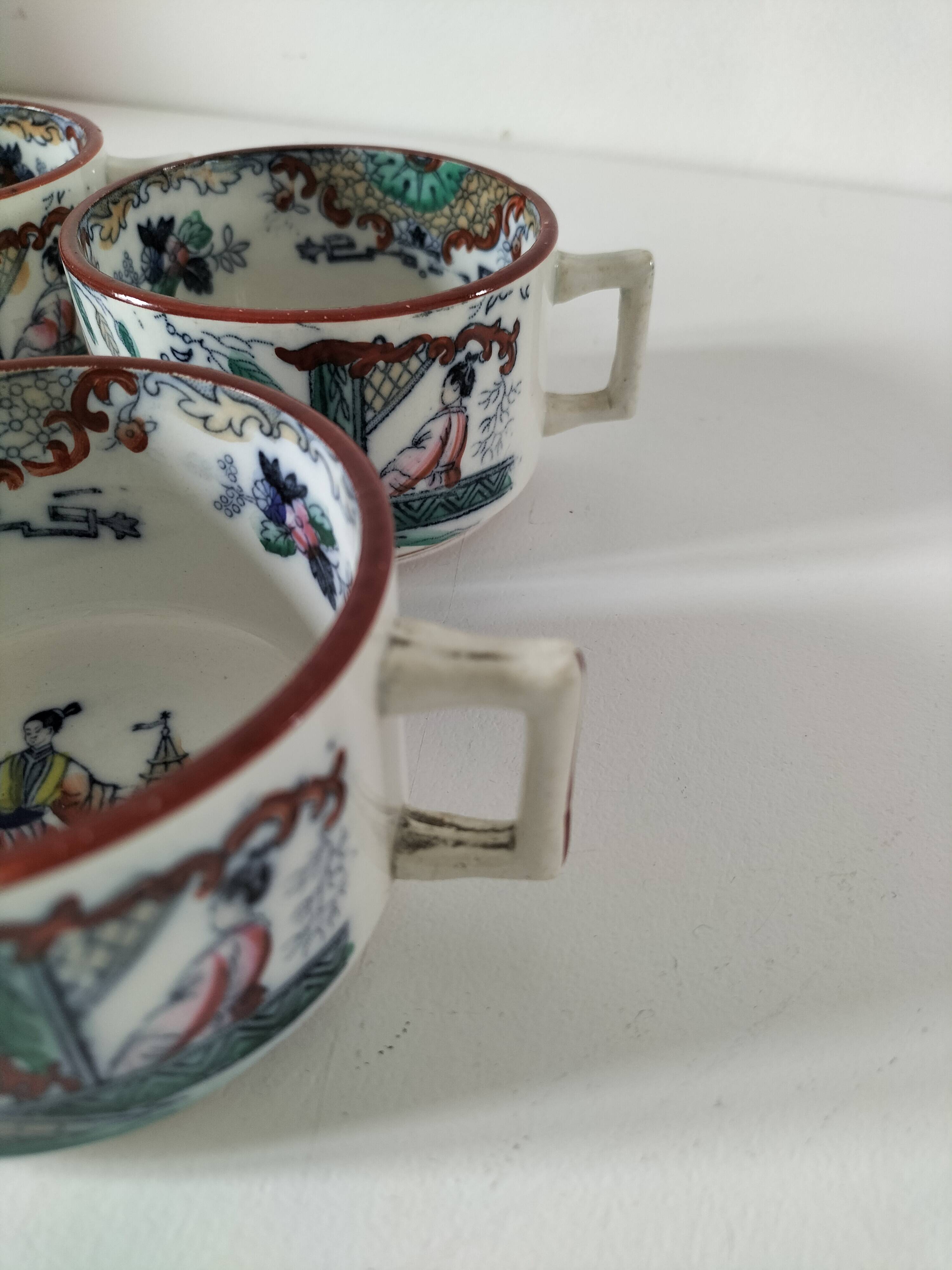 Ensemble de 4 tasses à bouillon Digoin & Sarreguemines, décor Timor