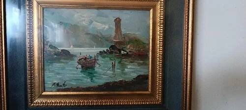 huile GIOVANNI BERTE' ANS 50 PAYSAGE FLUVIAL