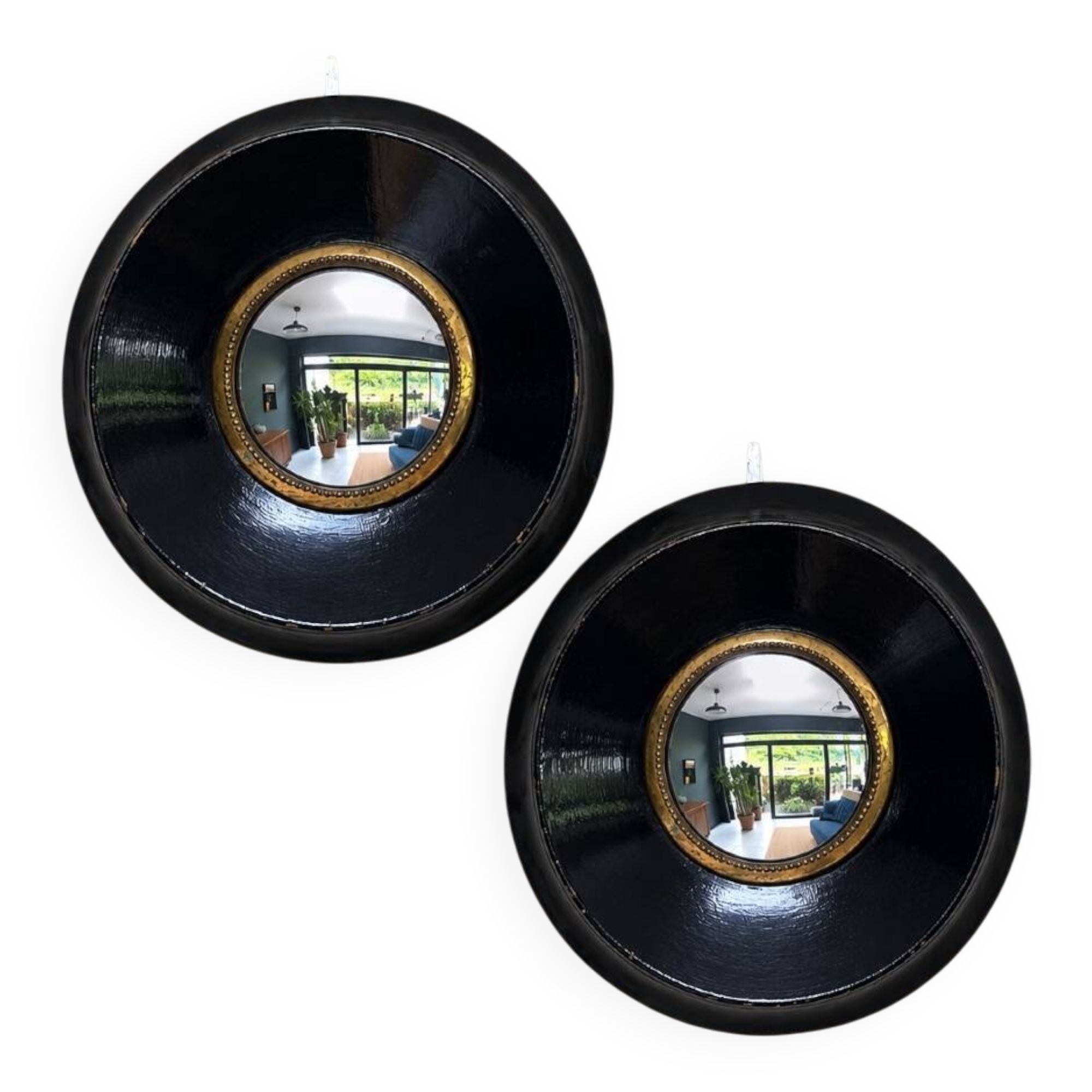 Pair of witch mirrors Napoleon III, 12cm, antique glass, curiosity, antique, black