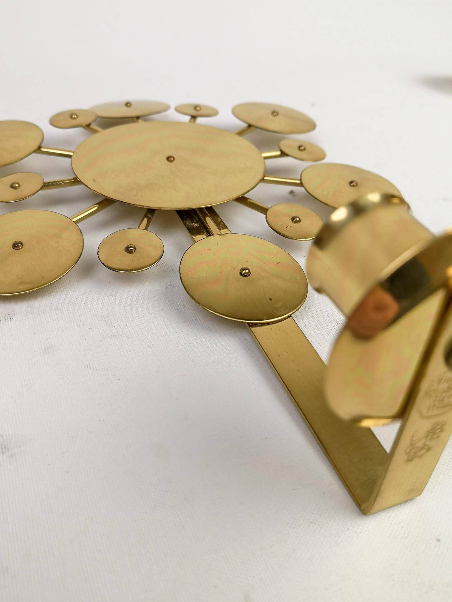 Set of 3 Wall Candle Holders in Brass "Sunburst" Holmström, Arvika, Sweden, 1960s