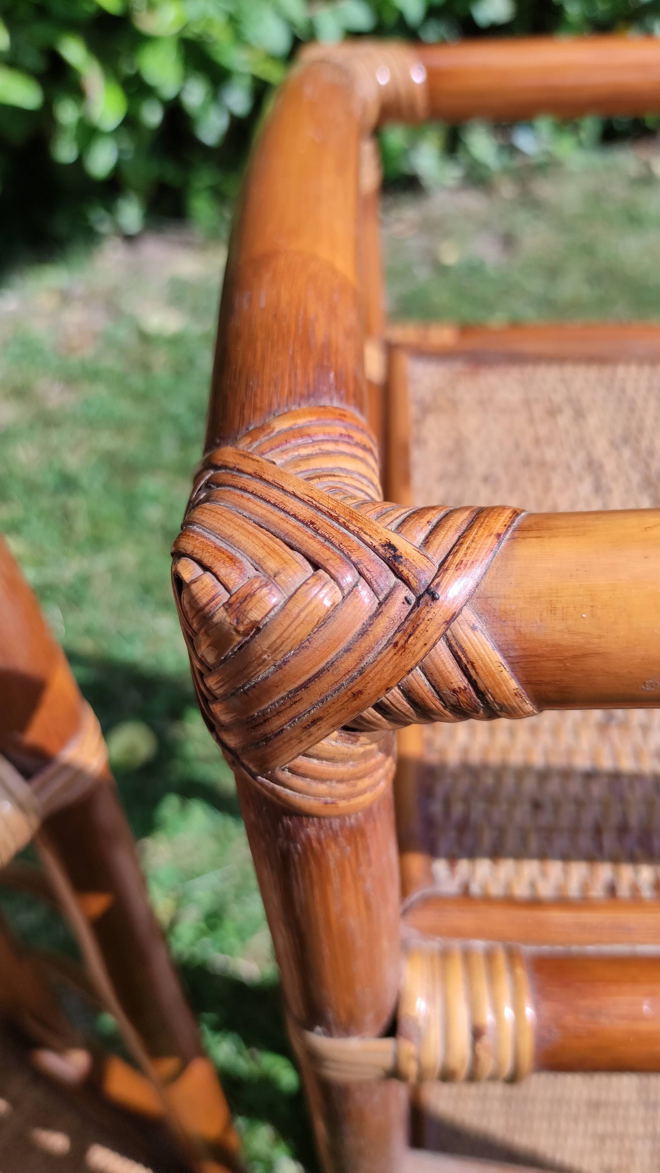 Bamboo and rattan bedside table pair