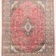 Tapis persan vintage en laine noué main, rouge, motifs floraux, 291x384 cm