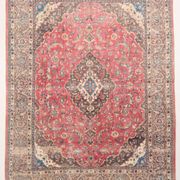 Tapis Persan Vintage Laine Noué Main, Rouge, Motifs Floraux, 291x384Cm