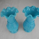 paire petits vases bleus anciens opaline déco kitsch shabby