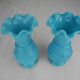 pair of small old blue opaline vases, shabby kitsch decor