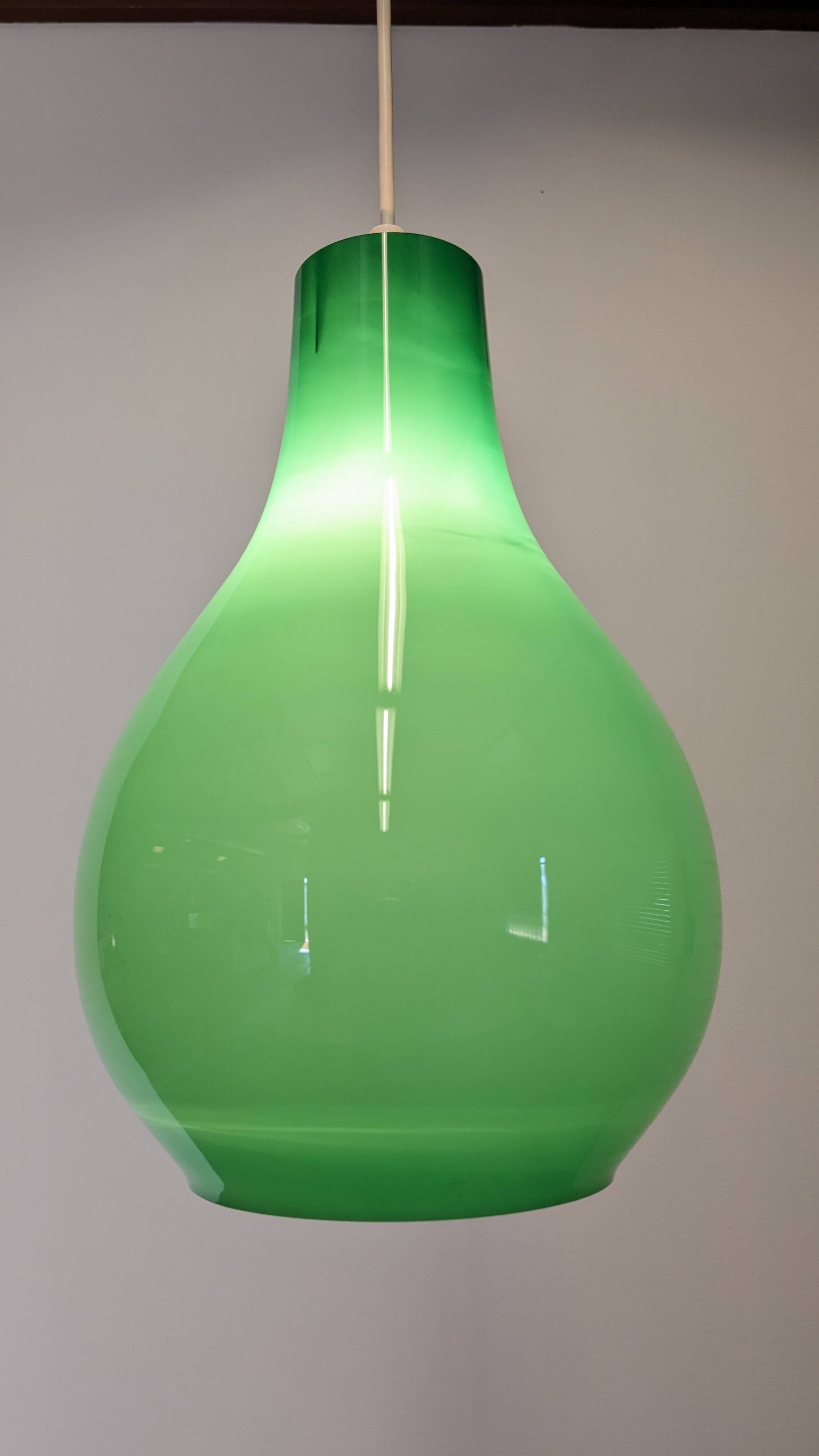 Green opaline water drop pendant light from the 50s/60s