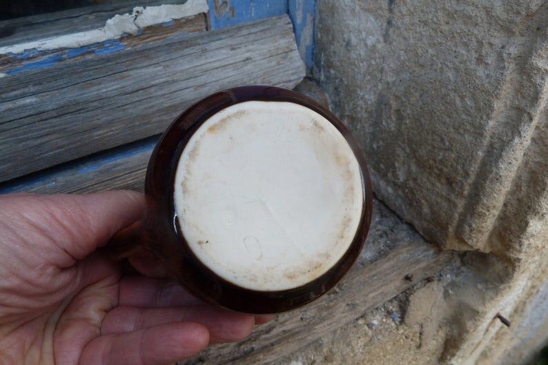 Small white brown ceramic milk pot bistro style