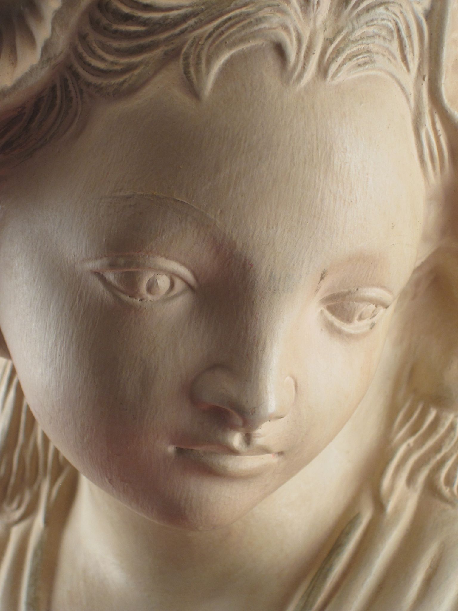 Bust of a young girl in terracotta painted and signed, period early xx th