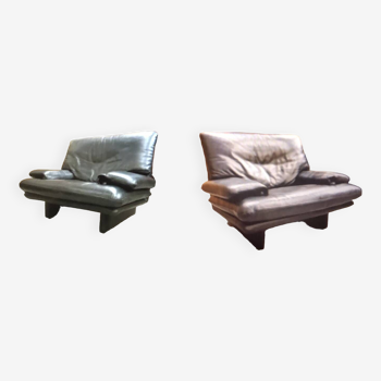 Pair of designer buffalo leather armchairs