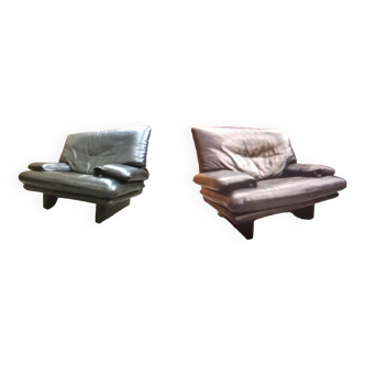 Pair of designer buffalo leather armchairs