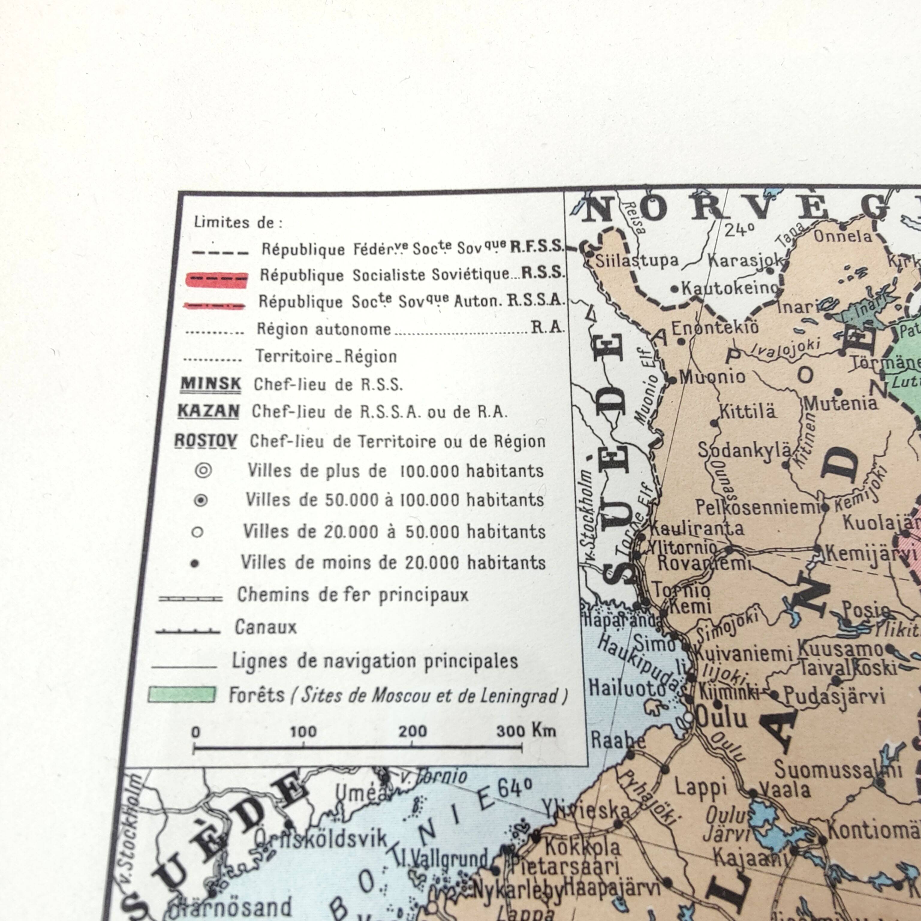 Vintage USSR and Finland map 43x43cm from 1950