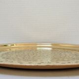 Plateau oriental laiton décor floral signé