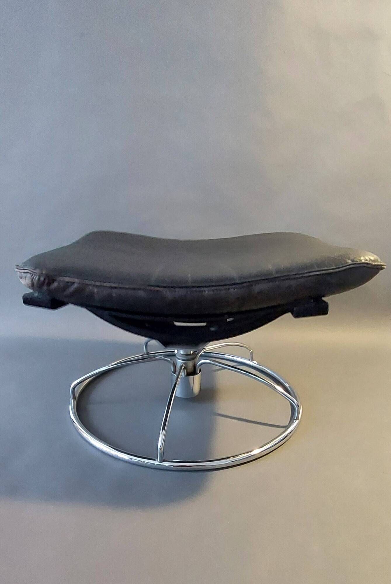 Vintage black leather ottoman by Ake Fribytter for Nelo Möbel, Sweden 1970s.