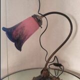 1940s Art Deco bronze and tulip lamp signed French glass