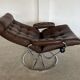 Vintage brown leather reclining lounge chair Ekornes Stressless & stool, 1960s